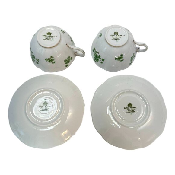 Royal Albert Teacup & Saucer Lot of 2 Bone China Shamrock Irish Ireland MCM UK - Picture 11 of 14